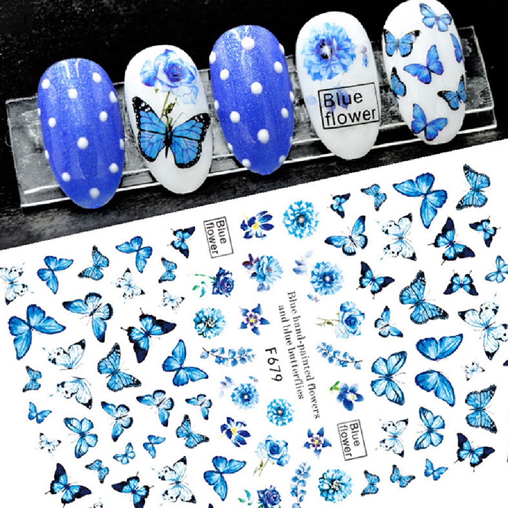 [rangevoyage2] Butterfly Nail Stickers Gradient Colorful Butterfly Rose Nail Sliders Decal [new]