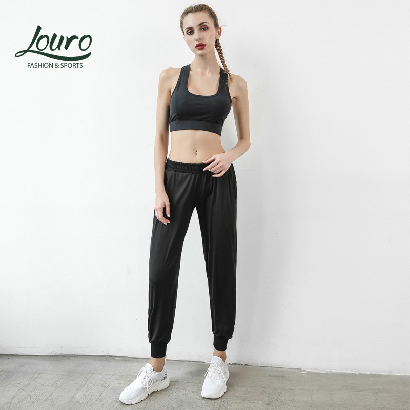 Quần Jogger tập Gym, Yoga Louro QF40⚡ẢNH THẬT⚡kiểu quần tập Gym nữ phom rộng, chất liệu co giãn 4 chiều, thoáng mát