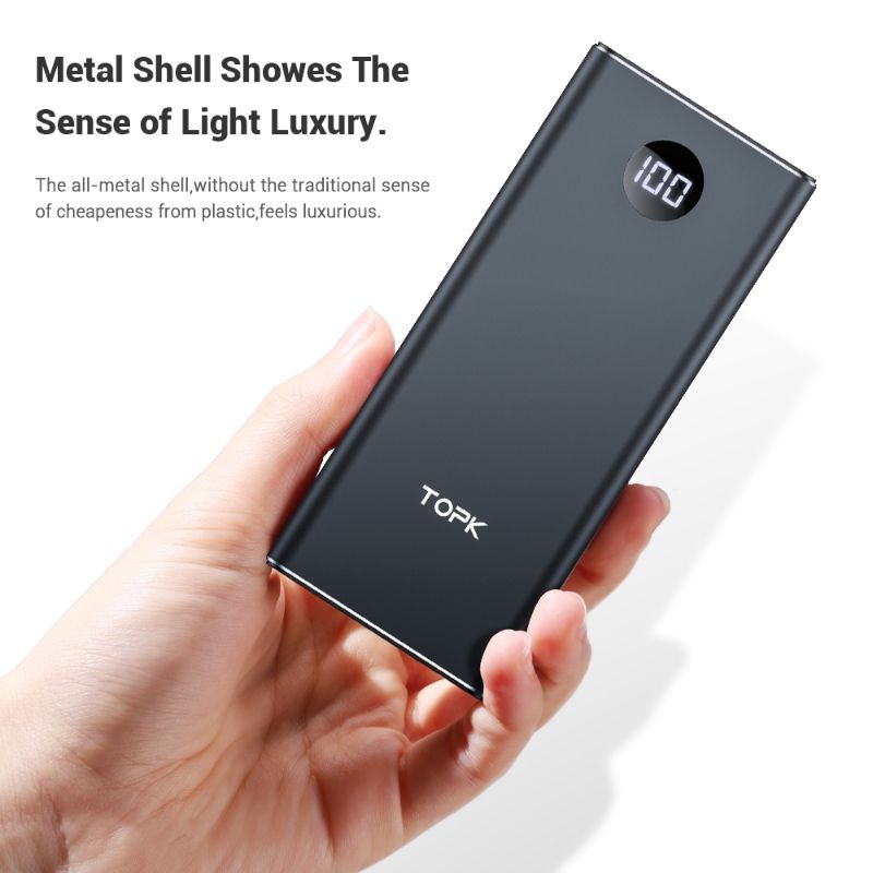 Pin Dự Phòng TOPK I1008C vỏ kim loại 10000mAh Có Màn Hình Điện Tử