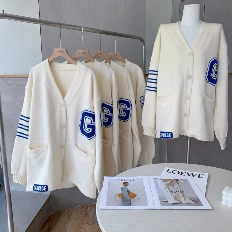 Áo khoác cardigan nỉ bông cotton unisex Thêu chữ viền tay hai màu, dáng rộng cổ chữ V phong cách Hàn Quốc ullzang | BigBuy360 - bigbuy360.vn