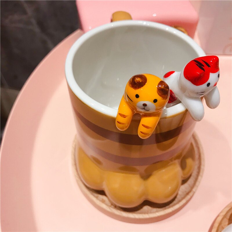 Cốc sứ dễ thương Nhật Bản Cốc cà phê bằng gốm 3D Mềm mại Mèo Vuốt Cốc sữa Bạn gái Quà tặng sinh nhật Chiếc cốc dễ thương Chiếc cốc ngộ nghĩnh Chân đế điện thoại