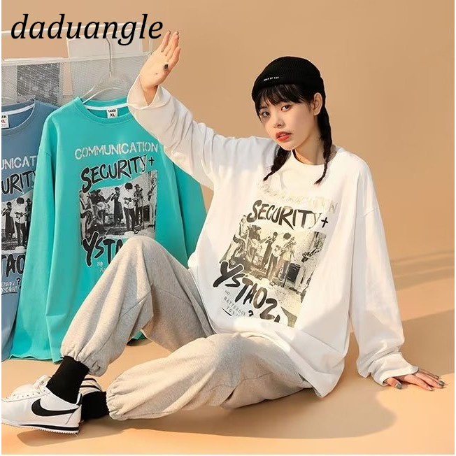 Áo thun daduhey dài tay dáng rộng in hình phong cách hiphop size lớn thời trang sang trọng 2022 mới cho nữ