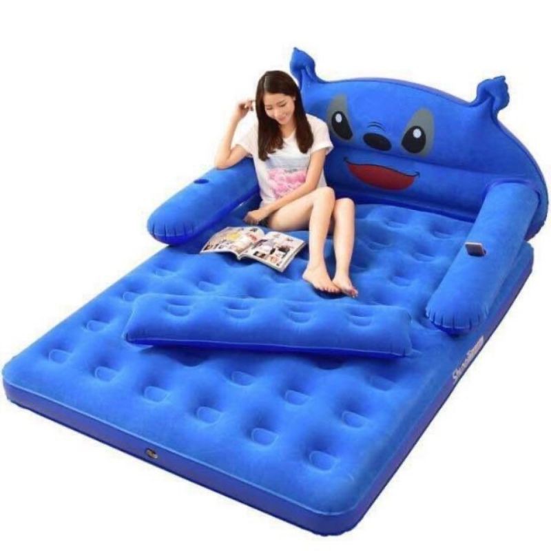 Giường Hơi Cao Cấp 200x150cm Màu Xanh Hình Thú Kèm Bơm Điện + Gối + Miếng Dán
