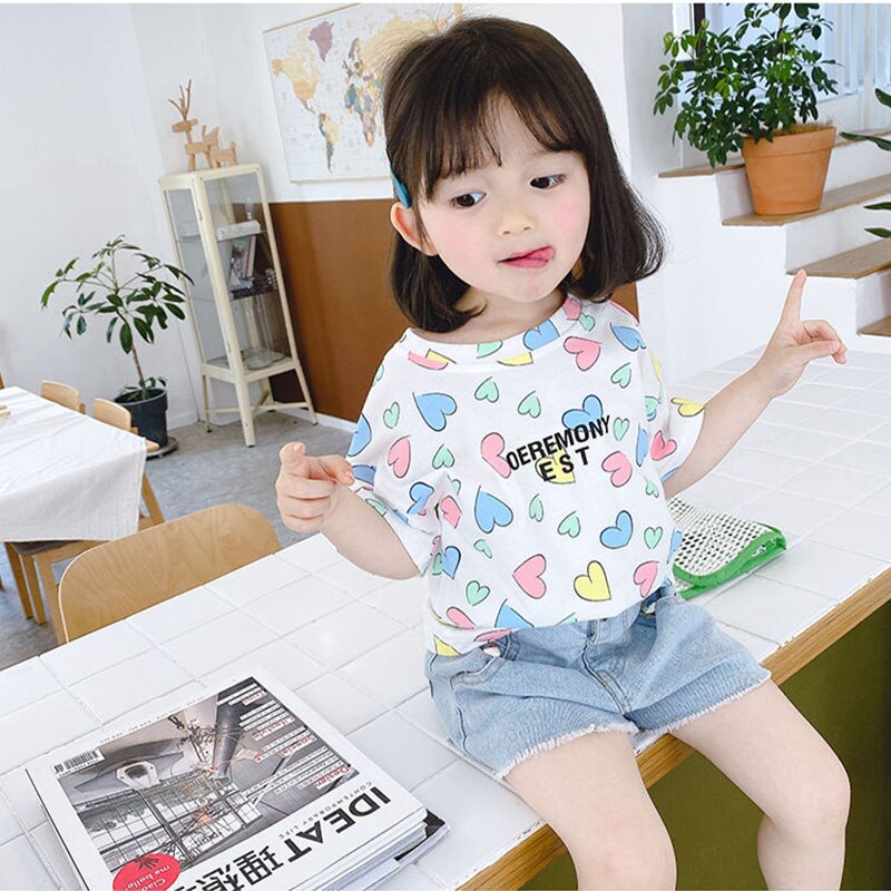 Áo Thun In Hình Trái Tim Cho Bé Gái 1-6 Tuổi