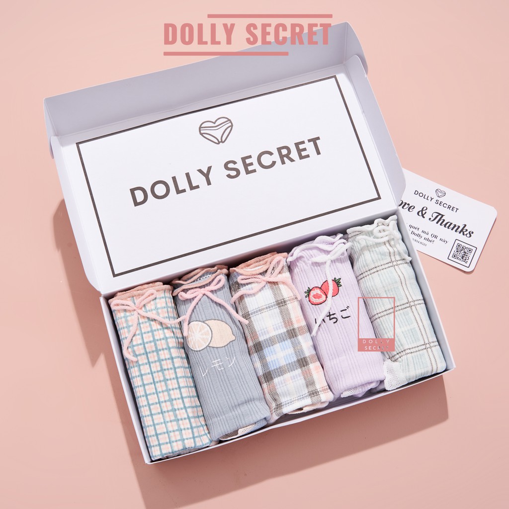 Quần lót cotton nữ DOLLY SECRET quần chip cotton cao cấp kháng khuẩn họa tiết caro kẻ xinh xắn dễ thương QL043