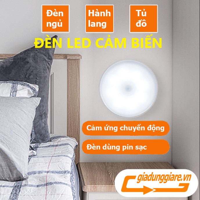 Đèn LED CẢM ỨNG chuyển động thông minh tự động bật tắt đèn ngủ cảm biến nhạy sử dụng pin sạc USB dùng dán tường đa năng