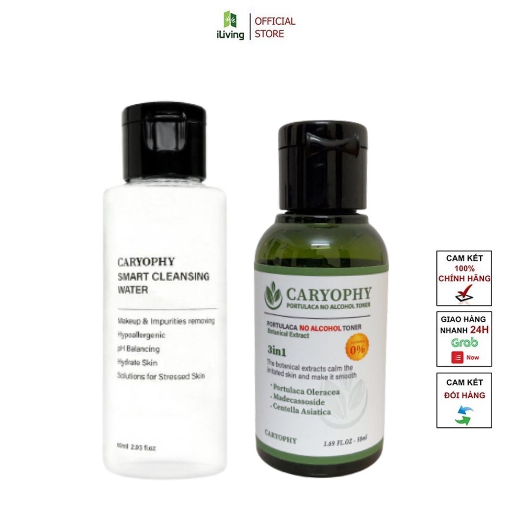 Combo dưỡng da giảm mụn mờ thâm Caryophy ( Nước tẩy trang 60ml + Nước hoa hồng 50ml) ILIVING-CARCBMNNTTTN