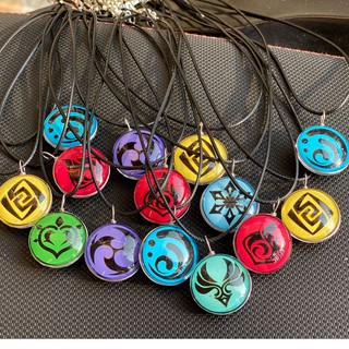 Dây chuyền Genshin Impact - 7 nguyên tố - Chất liệu thủy tinh cao cấp bóng đẹp, 2 mặt sang trọng, kèm dây đeo.