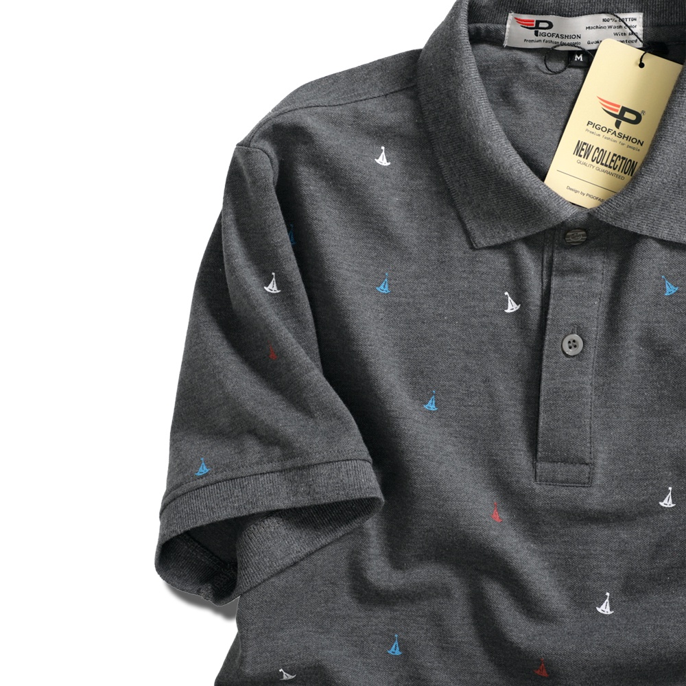 [Mã LTBAUAB19 giảm 7% đơn 99K] Áo polo nam tay ngắn có cổ họa tiết con thuyền AHT28 PigoFashion nhiều màu