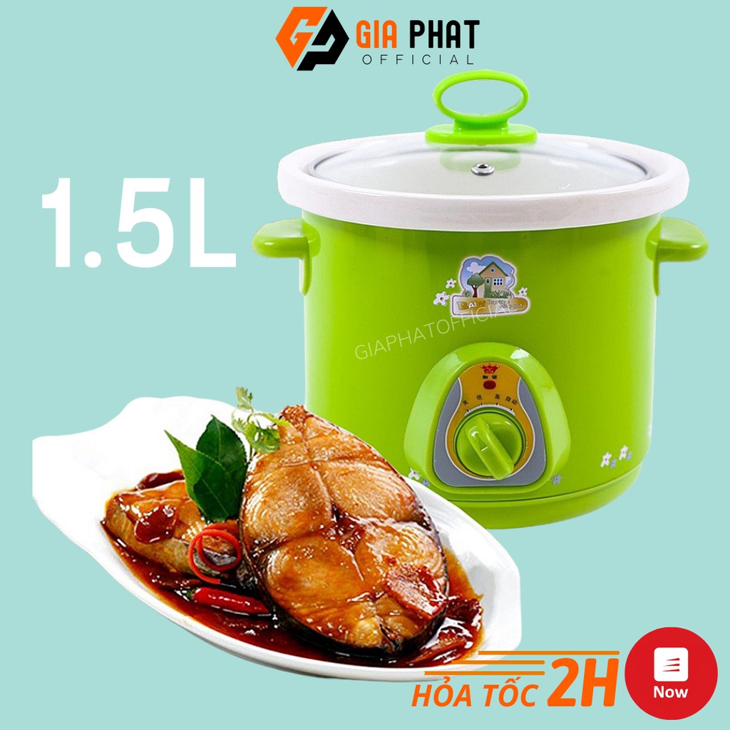 Nồi Hầm Chậm Tự Động 1.5L,Hầm Gà Kho Cá Nấu Cháo, Nồi Nấu Chậm Lõi Tráng Men Sứ Cao Cấp