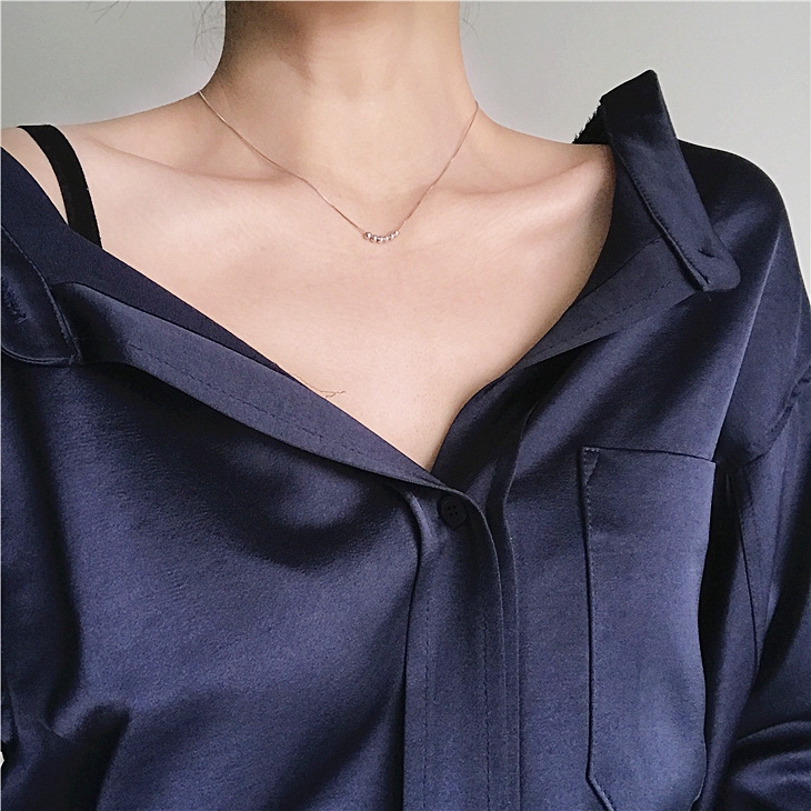 Dây Chuyền Bạc 925 Đính Hạt Tròn Nhỏ Đơn Giản Không Phai Thời Trang Hàn Quốc Cho Nữ