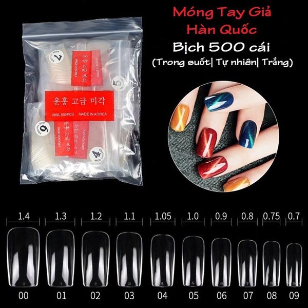 Móng up  nail  Hàn Quốc (bịch 500 cái), móng tay giả đầu vuông, chuyên dụng nail salon