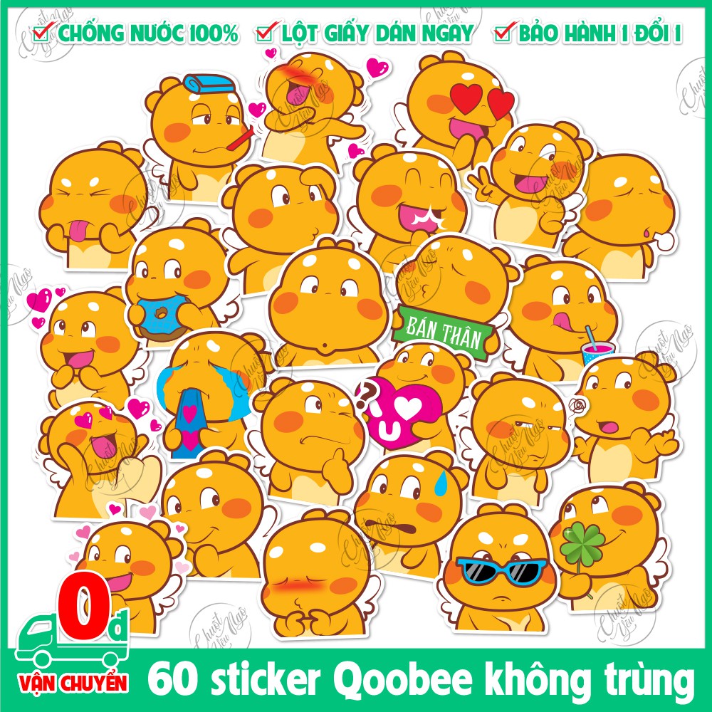 Combo 25/60 sticker decal hình dán decal chống nước rồng vàng ú bụng bự dễ thương