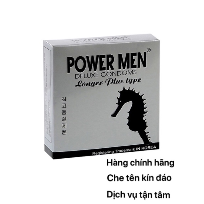 Bao cao su POWER MEN Longer Plus Type cá ngựa bạc hộp 3 cái