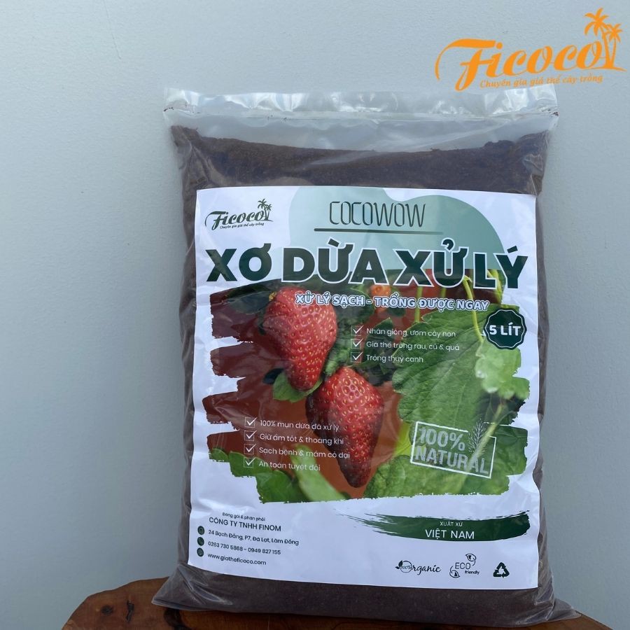 Giá thể xơ dừa trồng cây đã xử lý COCOWOW - 5L - FICOCO - Mùn dừa trồng cây