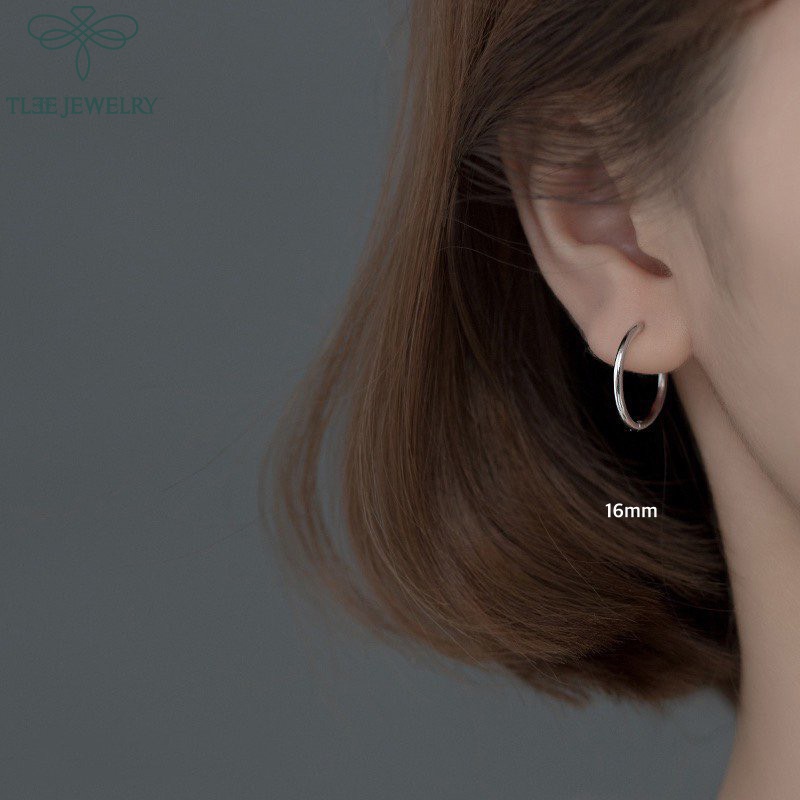 Khuyên tai bạc unisex TLEE tròn trơn bản dày nhiều size B0121