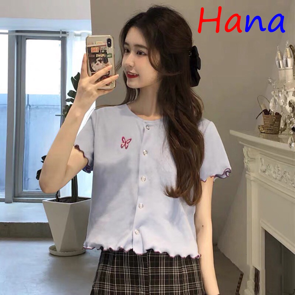 ÁO CROPTOP BƯỚM THÊU CÀI CÚC-HươngSu