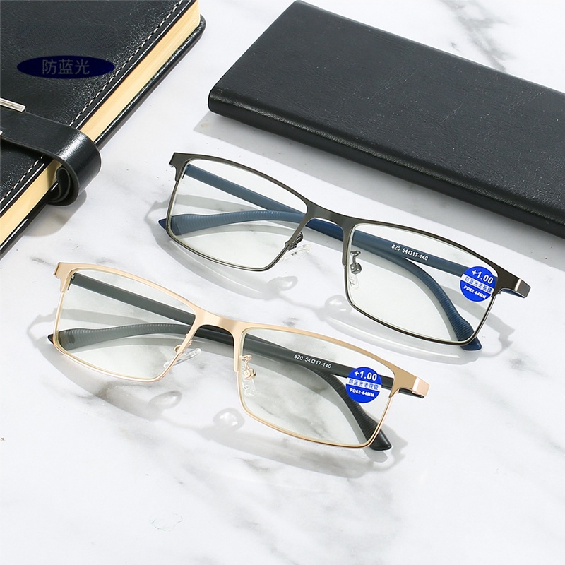 Kính đọc sách chống ánh sáng xanh cho nam mới Chất liệu khung kim loại chất lượng cao Kính đọc bảo vệ bức xạ + 100°(+1.00), +150°(+1.50), +200°(+2.00), +250°(+2.50), +300°(+3.00),