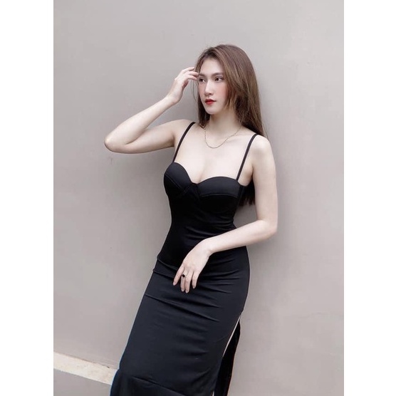 Đầm Ôm Body 2 Dây Xẻ Tà,Chất Liệu Umi [ Có Mút Ngực ], Đầm Dài Ôm Body Tôn Dáng Phù Hợp Mọi Phong Cách