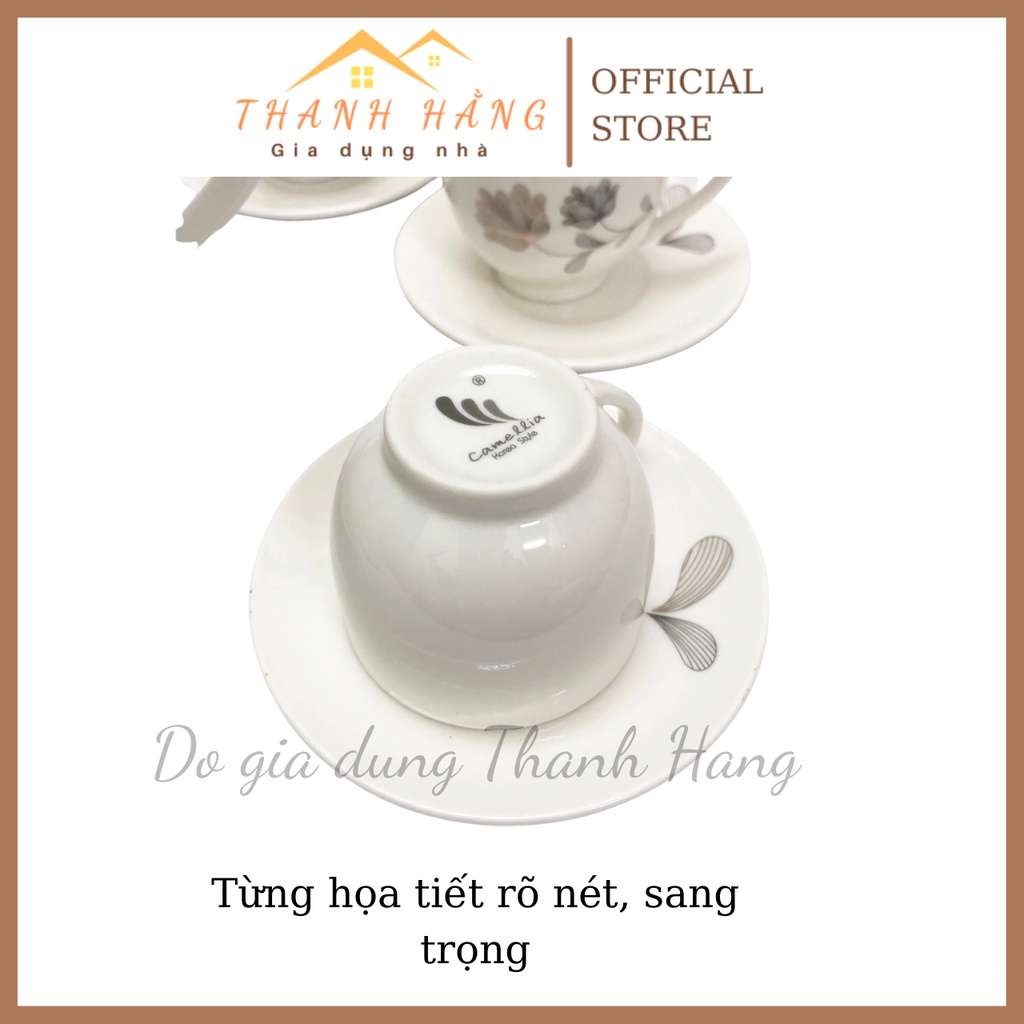 Bộ ấm chén hoa hồng đen trắng ngọc sang trọng freeship