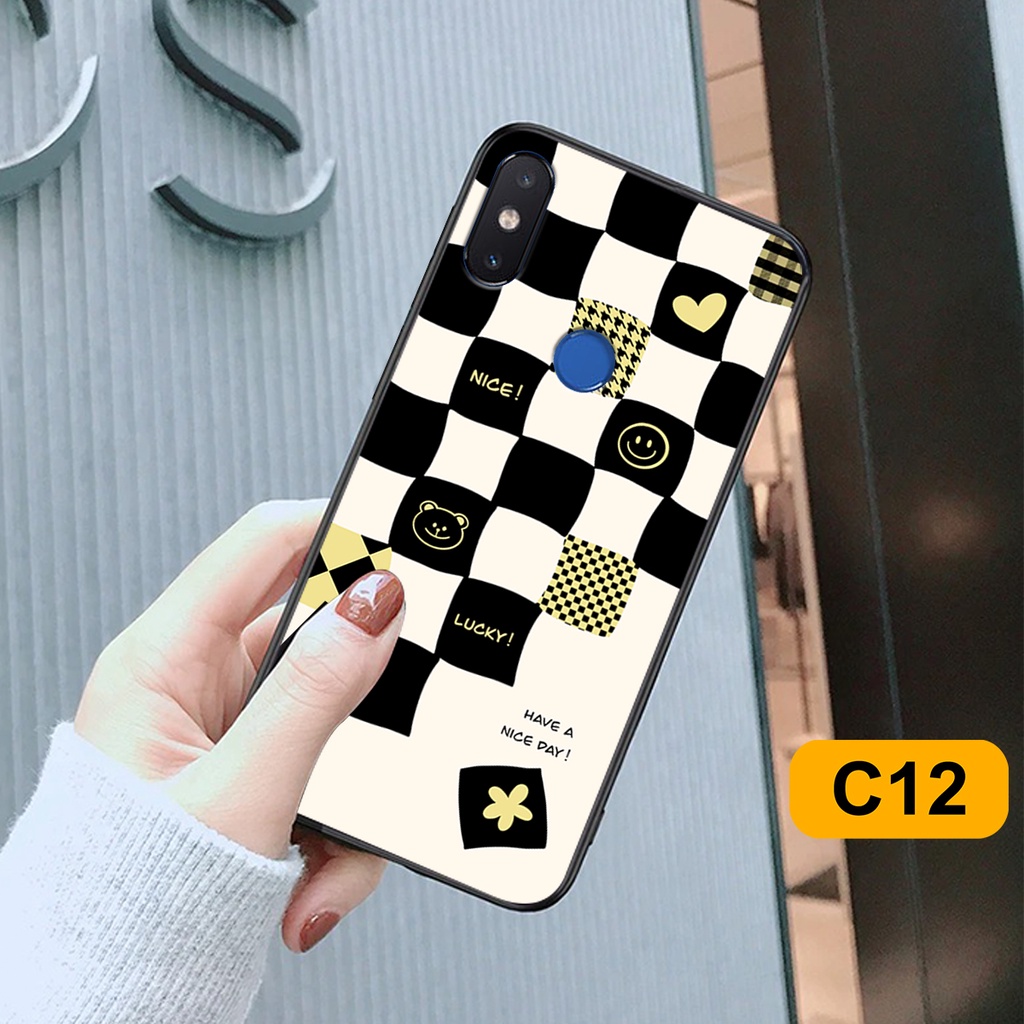 Ốp lưng Xiaomi Mi 8 - Mi 8 SE - Mi 8 Lite in hoạ tiết caro trái tim đen trắng, gấu bear cute đáng yêu