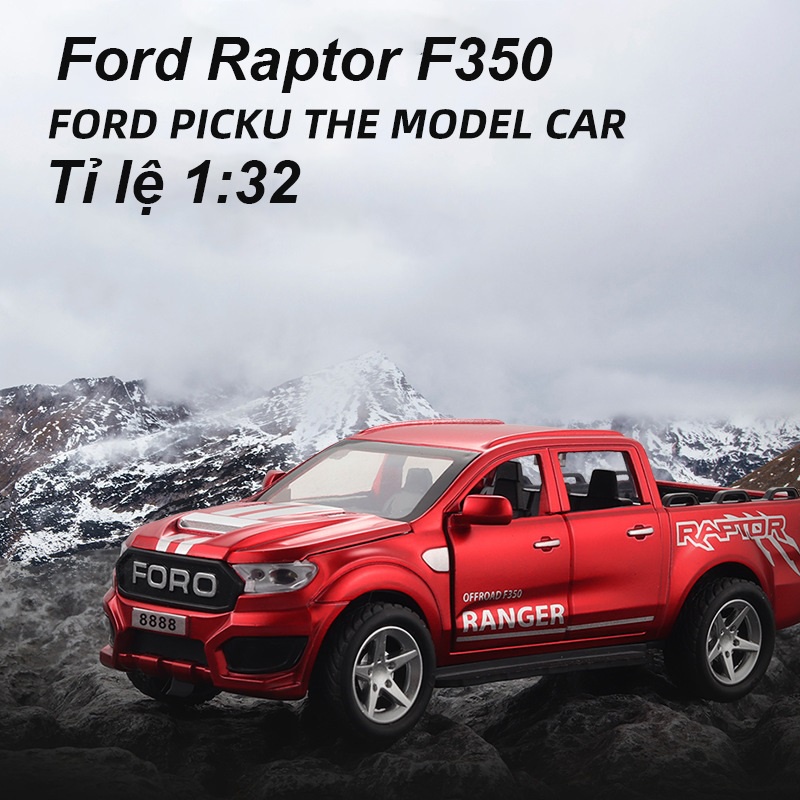 Mô hình xe ô tô FORD RAPTOR F350 tỷ lệ 1:32 khung hợp kim cót chạy đà có đèn âm thanh mô phỏng