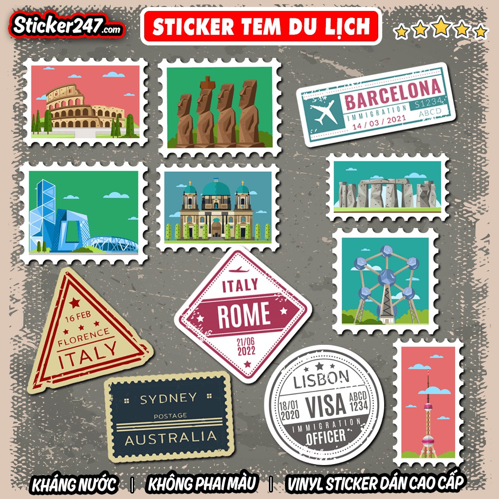 Sticker Tem Du lịch Địa Danh 🌈𝑭𝒓𝒆𝒆𝒔𝒉𝒊𝒑 chống nước sticker dán laptop, điện thoại, đàn, mũ bảo hiểm, vali - TRA01