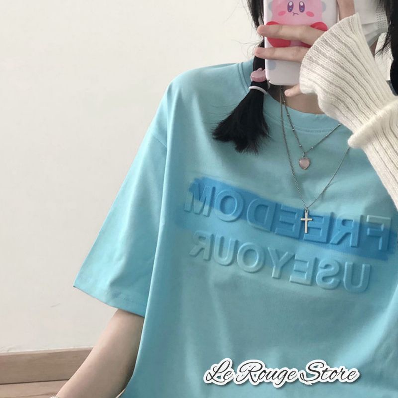 (Order) Áo thun Tee-shirt nữ màu pastel xinh xắn chữ in nổi độc đáo có size kiểu Hàn Quốc (ảnh thật)