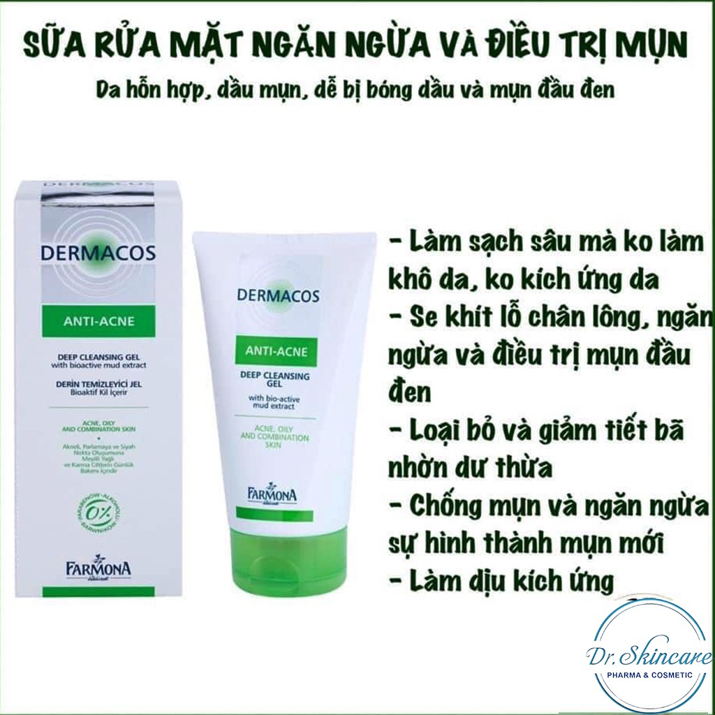 [CHÍNH HÃNG] DERMACOS Sữa Rửa Mặt Farmona Dermacos Anti Acne Deep Cleansing Gel 150ml, Sạch Sâu Ngừa Mụn, Cho Da Dầu | BigBuy360 - bigbuy360.vn