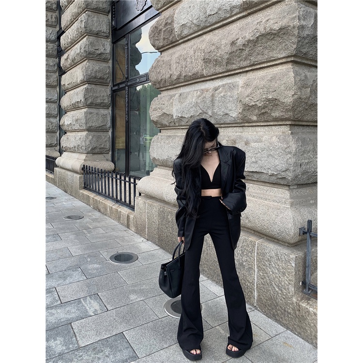 Áo Khoác Blazer Da Dáng Dài Chống Gió Phong Cách Đường Phố Cá Tính Cho Nữ