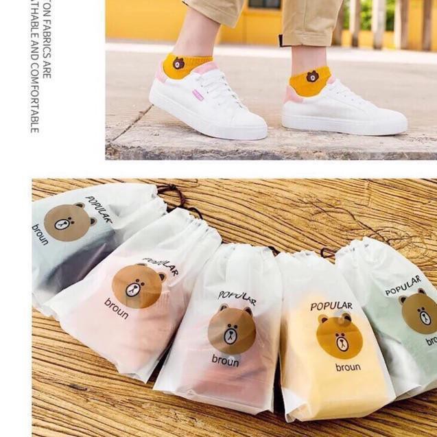 Set 10 Đôi Tất Gấu Kèm Túi Rút Broun Hot.-