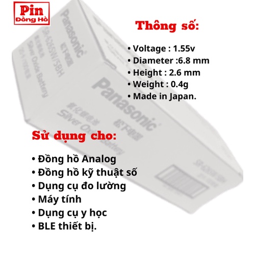 Pin 626 Panasonic SR626SW 1 vỉ 5 viên. Pin sr626 dùng cho cmos, thiết bị điện tử, pin đồng hồ, bảng mạch điện ....