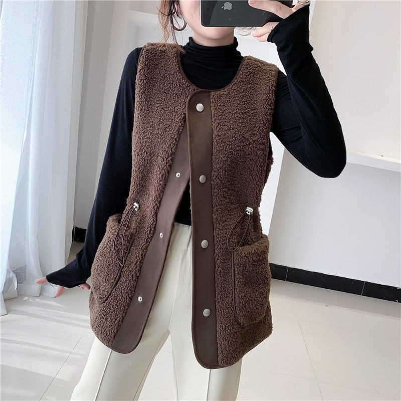 Áo khoác lông cừu một mảnh không tay thời trang 2021 2021 cho nữ | BigBuy360 - bigbuy360.vn