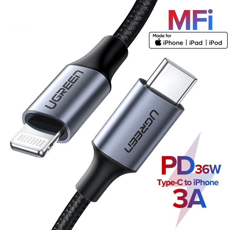 Cáp sạc USB C to Lightning đạt chuẩn MFi Ugreen US304 vỏ bện | Tốc độ truyền 480Mbps | Bảo Hành 18 Tháng 1 Đổi 1 |