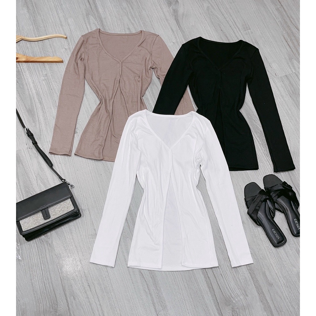 [Mã 11FASHIONSALE1 giảm 10K đơn 50K] Áo thun cổ V dáng dài đẹp chất thun gân | BigBuy360 - bigbuy360.vn