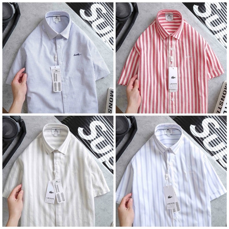 ÁO SƠ MI TAY NGẮN THÊU CHỮ LACOSTE