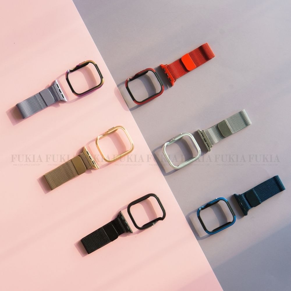 Combo dây thép và ốp viền thép dành cho Apple Watch đồng hồ thông minh Series 1/2/3/4/5/6/SE size 38/40/42/44 mm