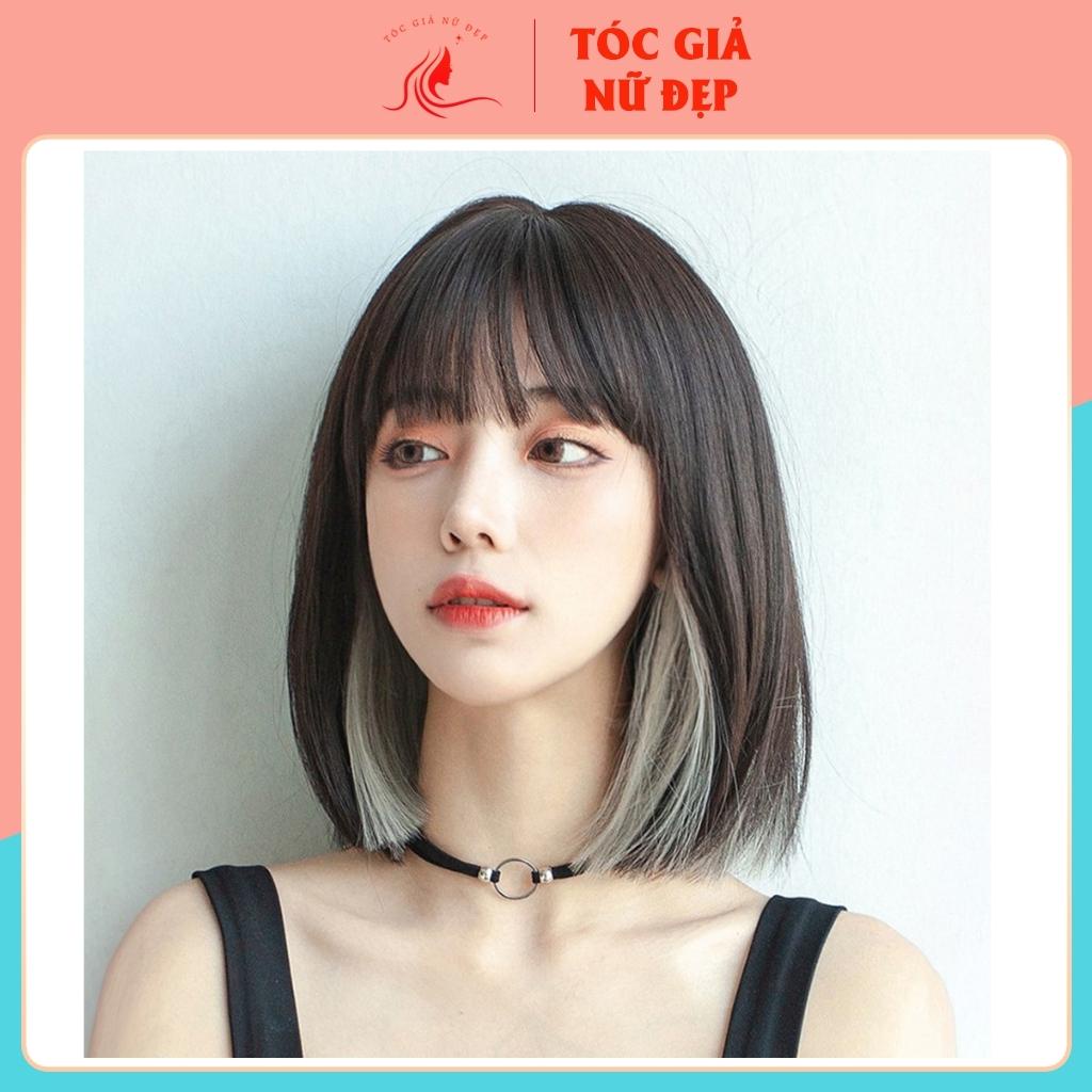 Tóc giả nữ nguyên đầu ngắn phối line xám, tặng kèm lưới trùm wig