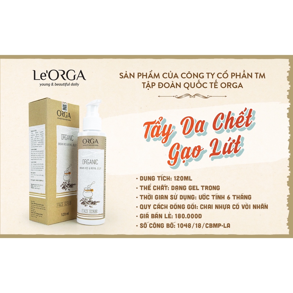 Namchaustore - Tẩy Tế Bào Chết Da Mặt Le'Orga Gạo Lứt - Gel face scrub Hạt Tẩy Kì Ngừa Mụn, Trẻ Hóa Da, Trắng Da 120ml