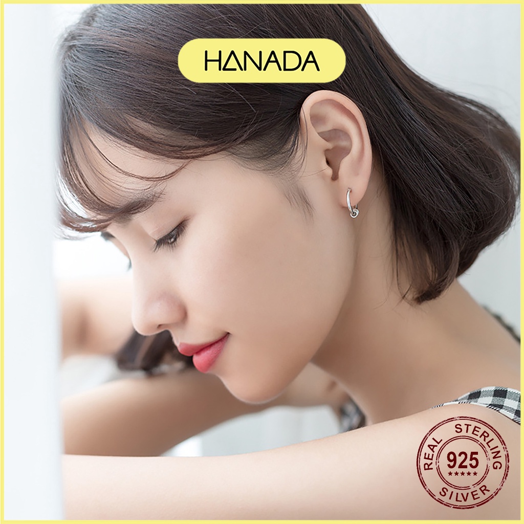 Khuyên Tai Tròn Bạc 925 Hanada Bông Tai Tròn Trơn Cá Tính 0381