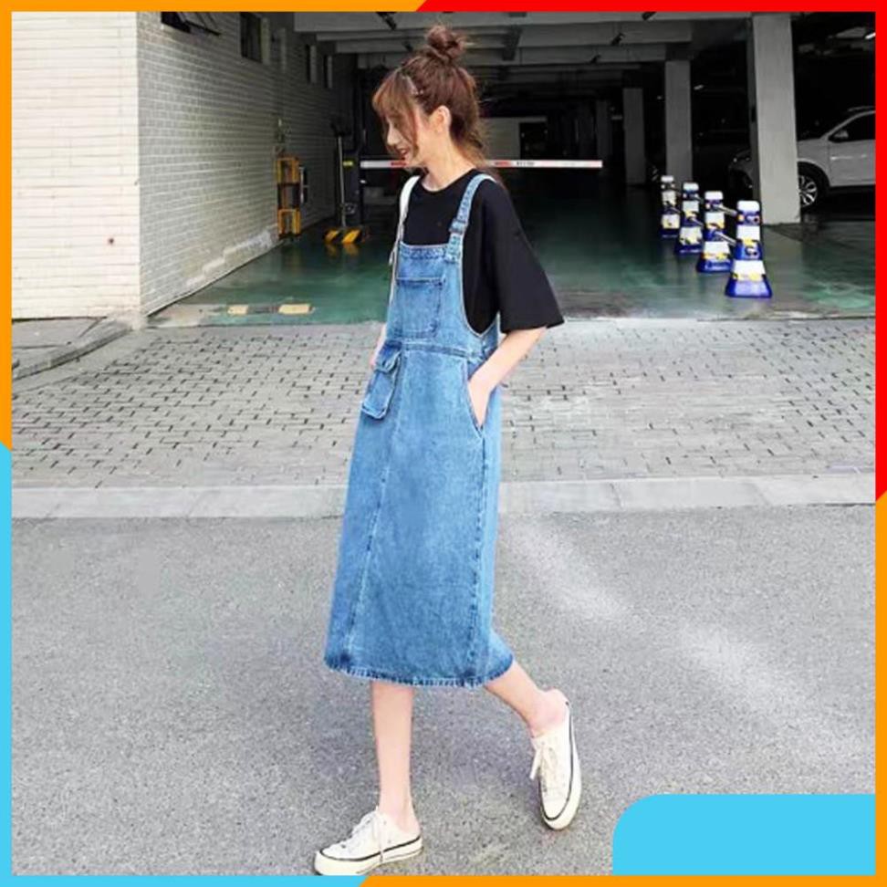Yếm váy jean nữ SAIGONJEAN Ullzang form dài có nắp YJ011 - Yếm bò phong cách hàn quốc | BigBuy360 - bigbuy360.vn