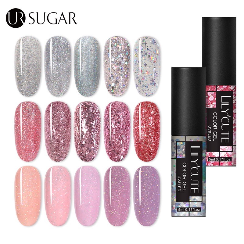 Lọ sơn gel UR SUGAR màu trơn/màu nhũ lấp lánh thời trang sành điệu