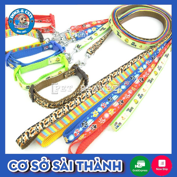 Dây dắt kèm vòng cổ bản rộng 1cm và 1,5cm cho thú cưng Pet Planet HCM