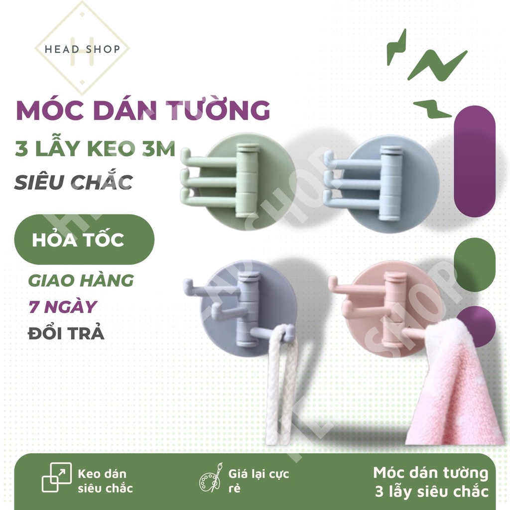 Móc Dán Tường Siêu Dính 3 lẫy Chịu Lực Treo tường Đồ Quần Áo Nhà Tắm Nhà Bếp B016 HEADSHOP