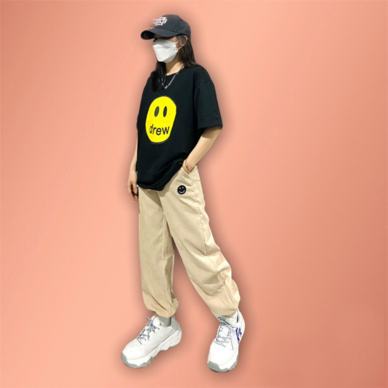 XPstore Quần jogger Nhung gân mặt cười form unisex