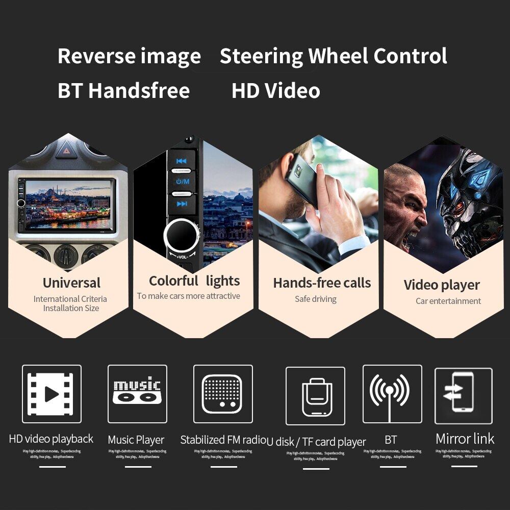 7 inch  Xe MP5 Player Bluetooth Radio Quay lại Camera Video Player 7018B 2DIN