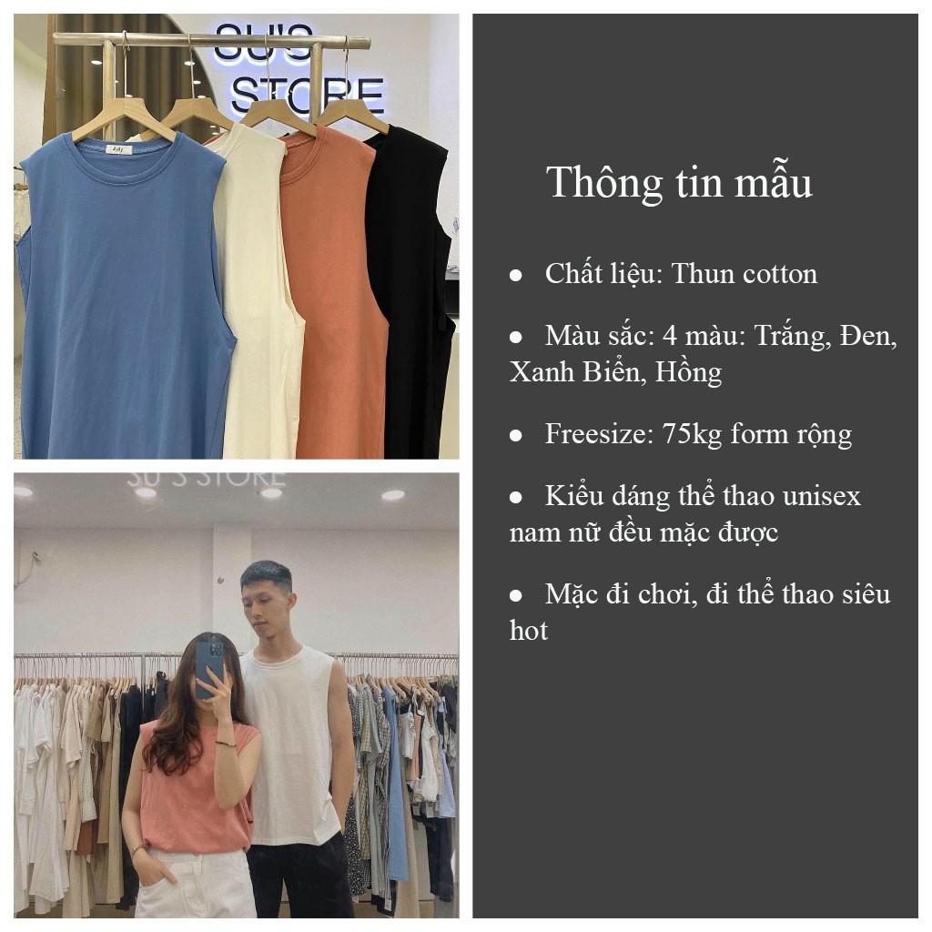 Áo tanktop Unisex trơn thể thao VIETCEN áo 3 lỗ sát nách rộng chất thun cotton mịn mát