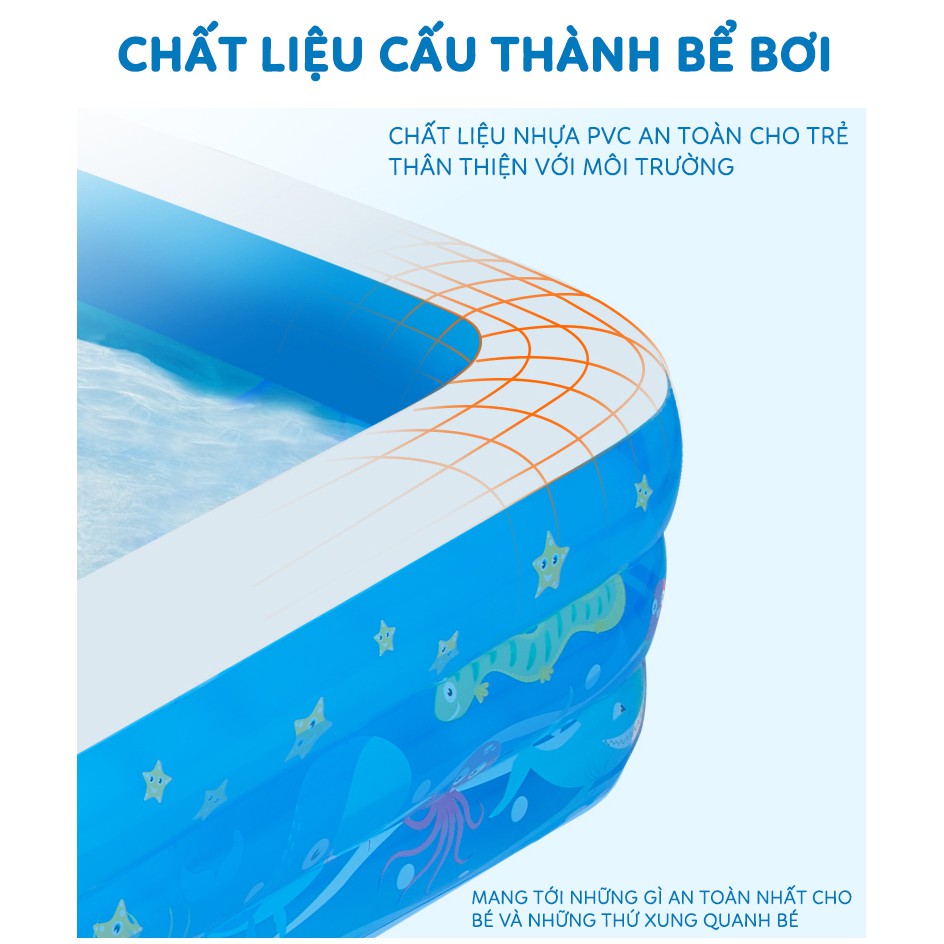 Bể bơi phao 3 tầng 1m2 - 1m3 - 1m5 - 1m6 - 1m8 - 2m1 - 2m6 - 3m05, hồ bơi chống trơn trượt bền bỉ, chất liệu PVC an toàn