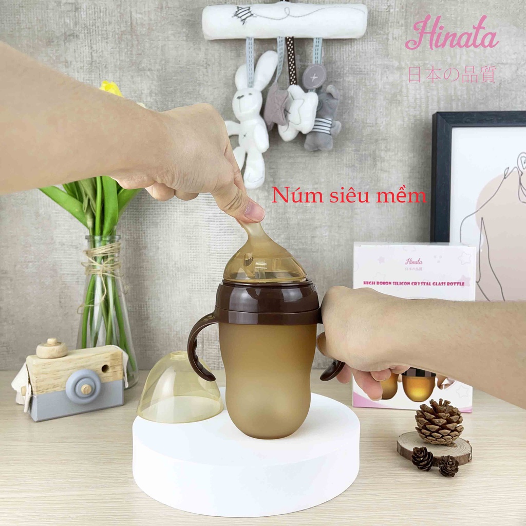 Bình sữa Silicon chống sặc HINATA - Núm ti mềm, bé hợp tác ngay lần đầu sử dụng BS03
