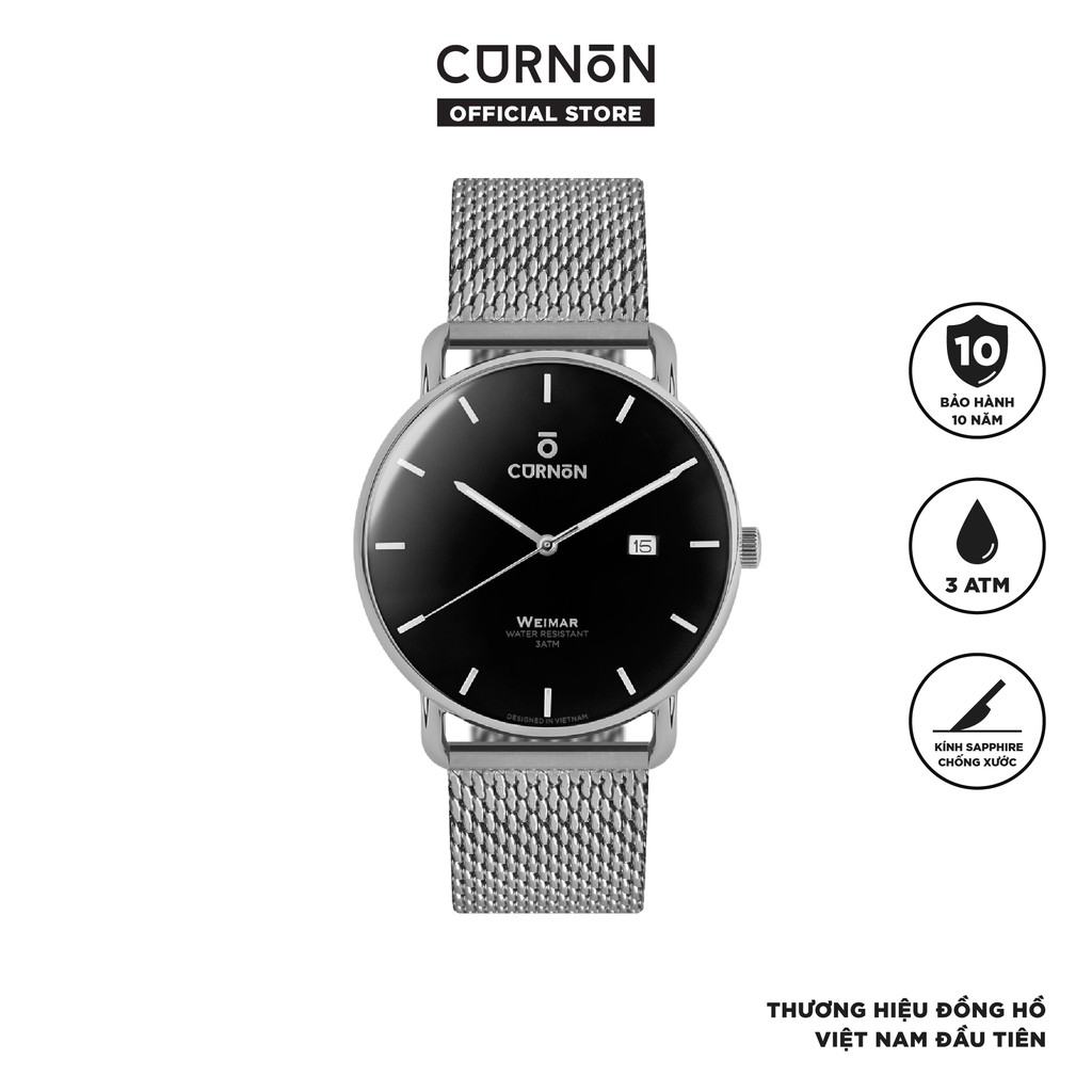 Đồng hồ nam Curnon Weimar Heinz dây kim loại chính hãng, thiết kế 3 kim thời trang